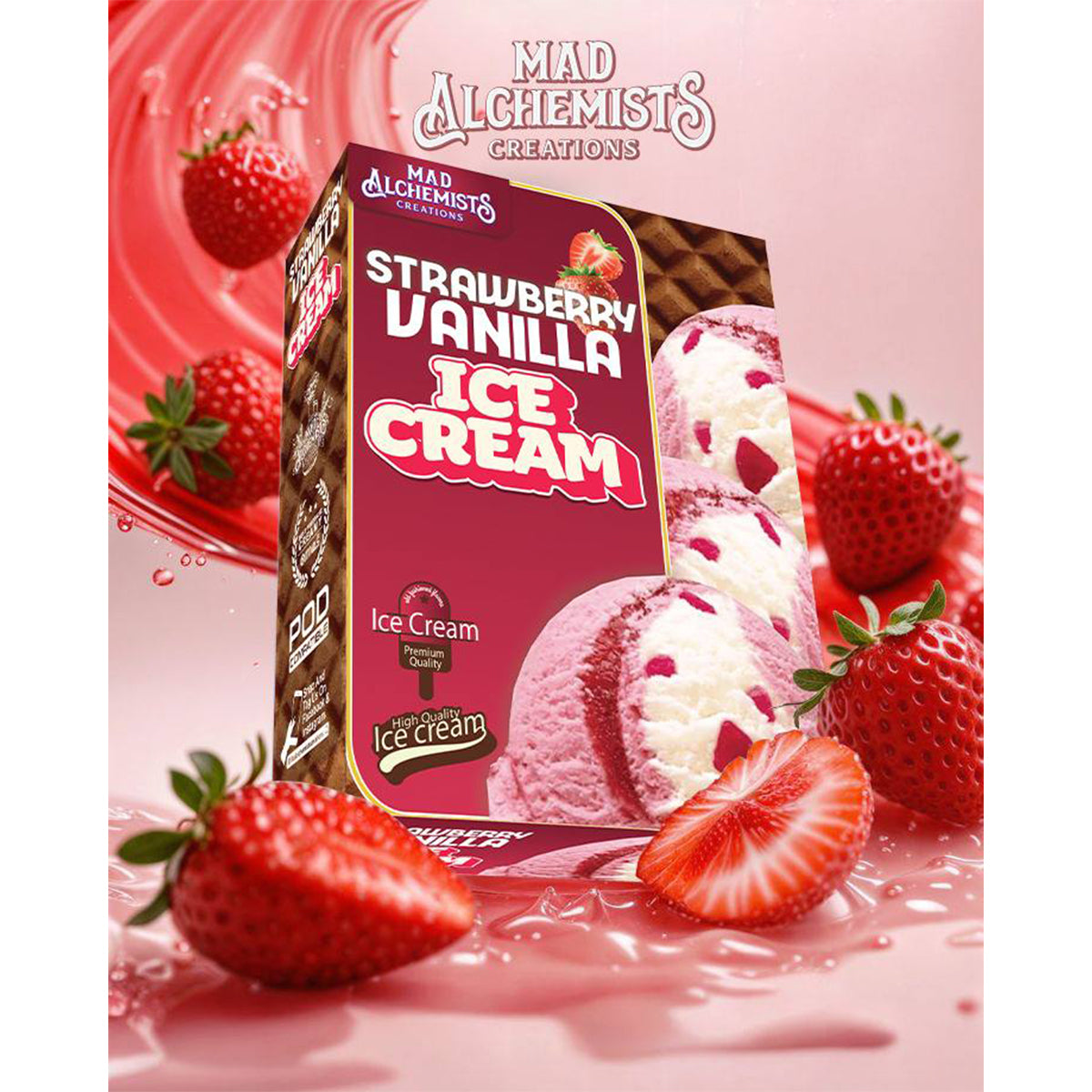 FREEBASE STRAWBERRY VANILLA ICE CREAM 60ML by MAD ALCHEMIST