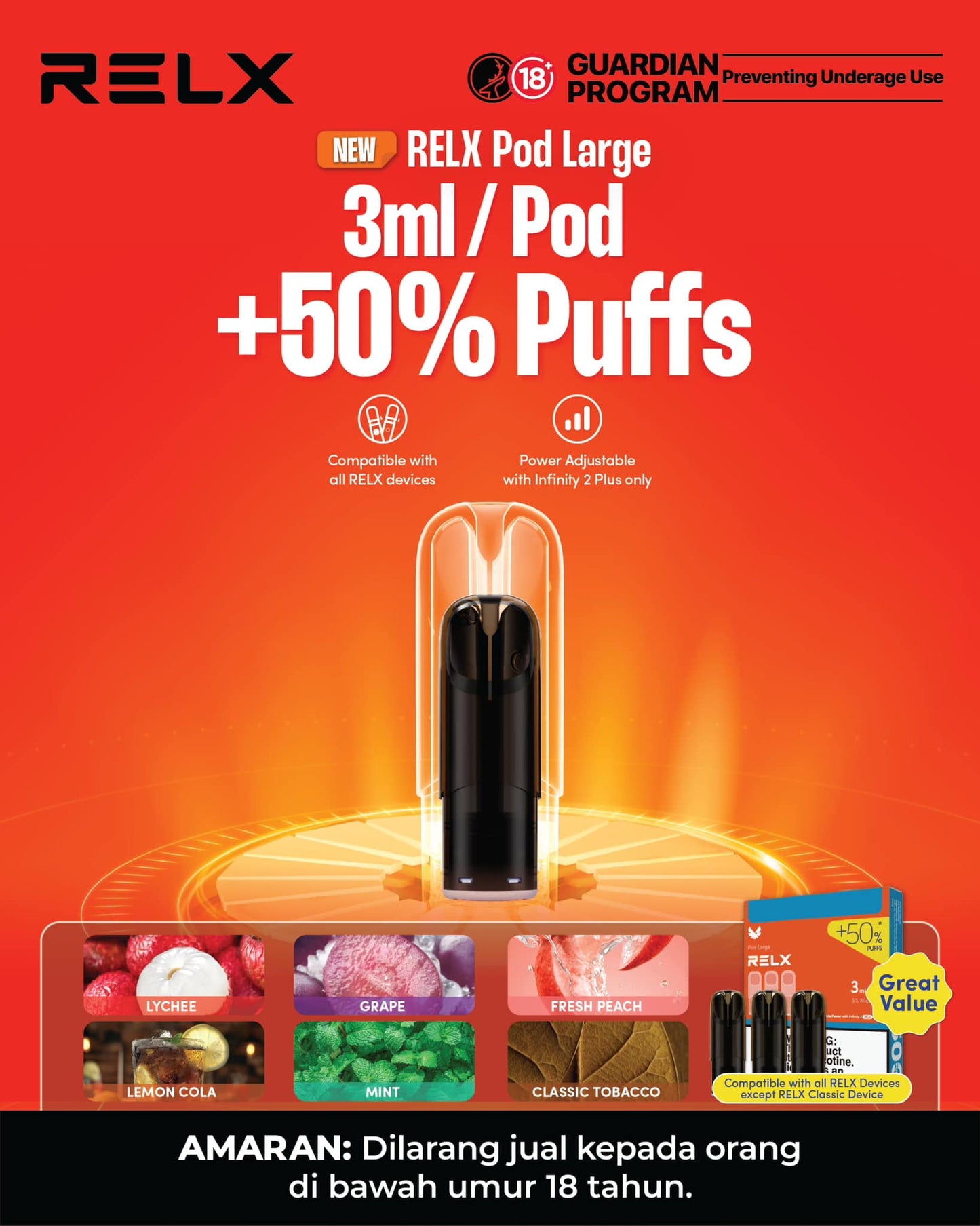 CARTRIDGE RELX POD LARGE 3ML ( 3 PODS )