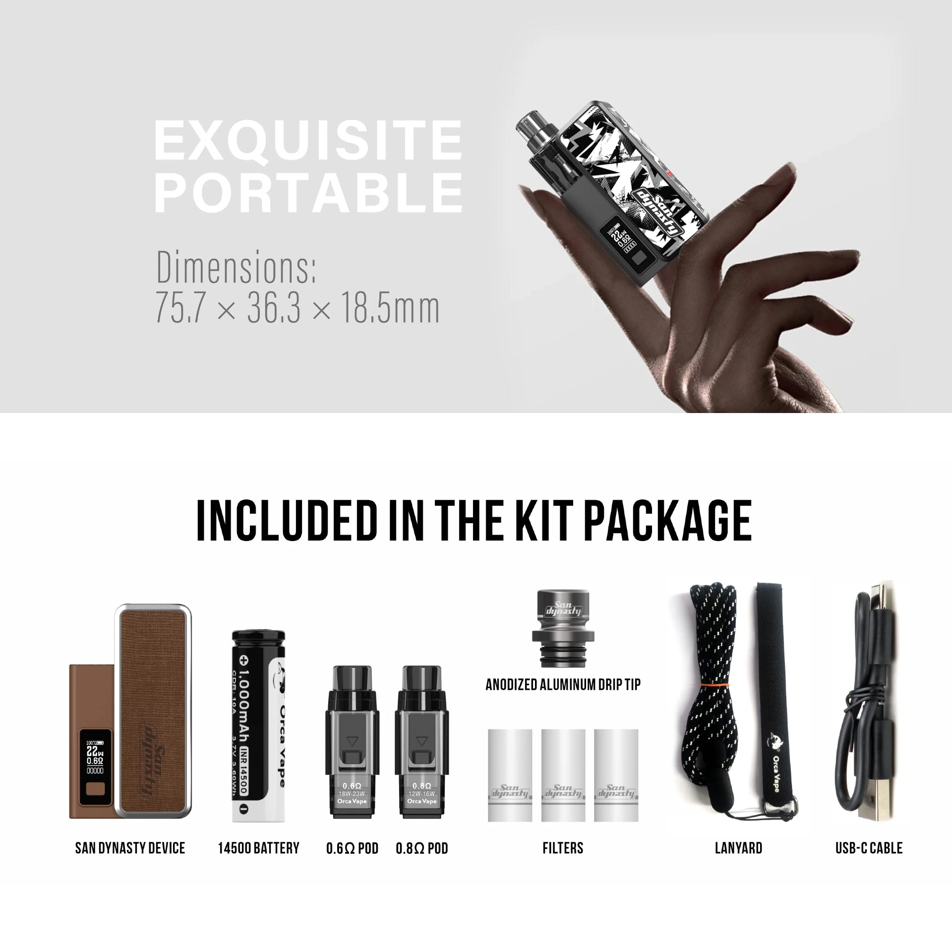 SAN DYNASTY POD SYSTEM KIT (WITH BATTERY ORCA VAPE 14500) BlackBirdVape SAN DYNASTY POD SYSTEM KIT (WITH BATTERY ORCA VAPE 14500) BlackBirdVape