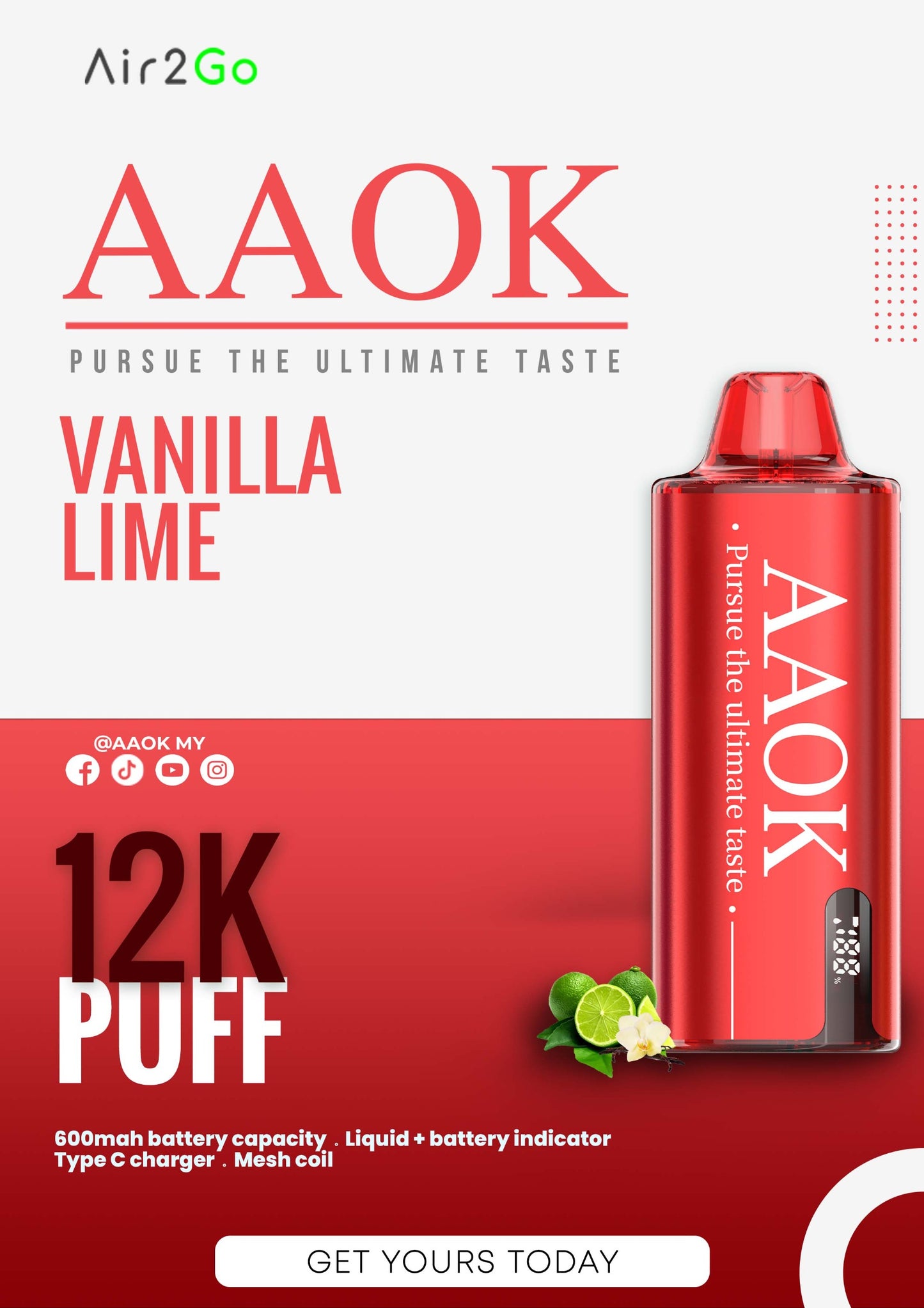 AAOK AIR2GO 12000 PUFFS
