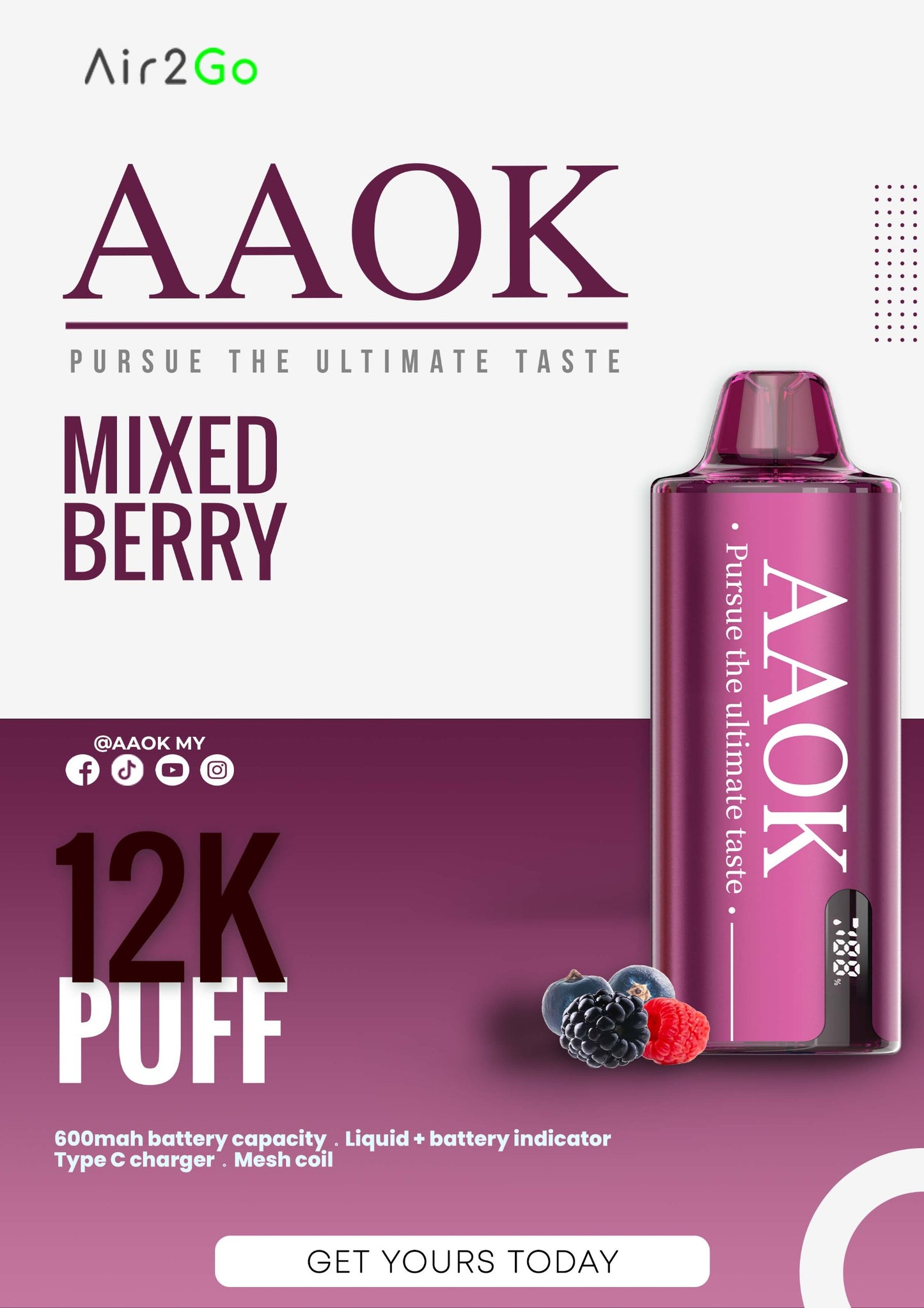 AAOK AIR2GO 12000 PUFFS