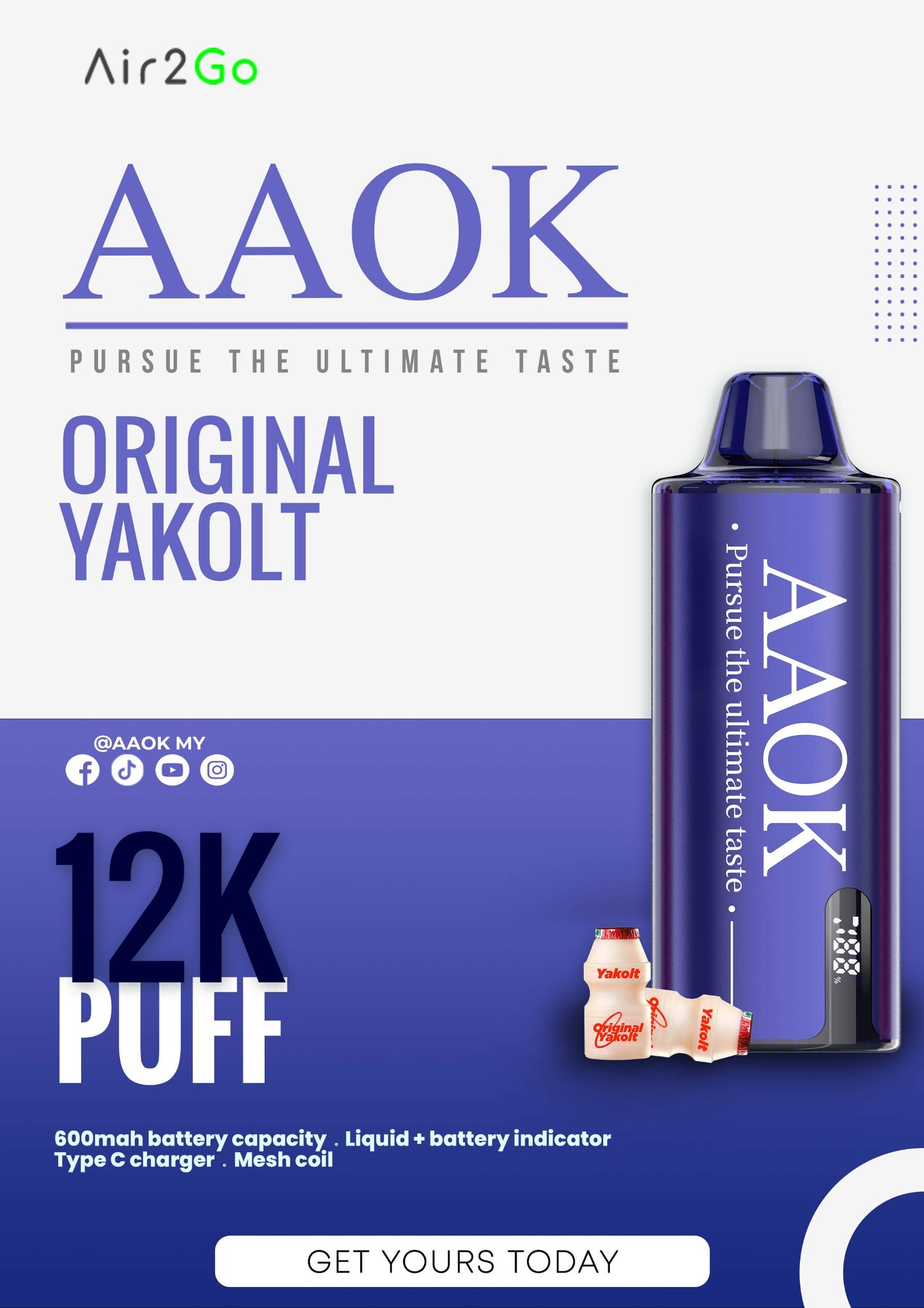 AAOK AIR2GO 12000 PUFFS