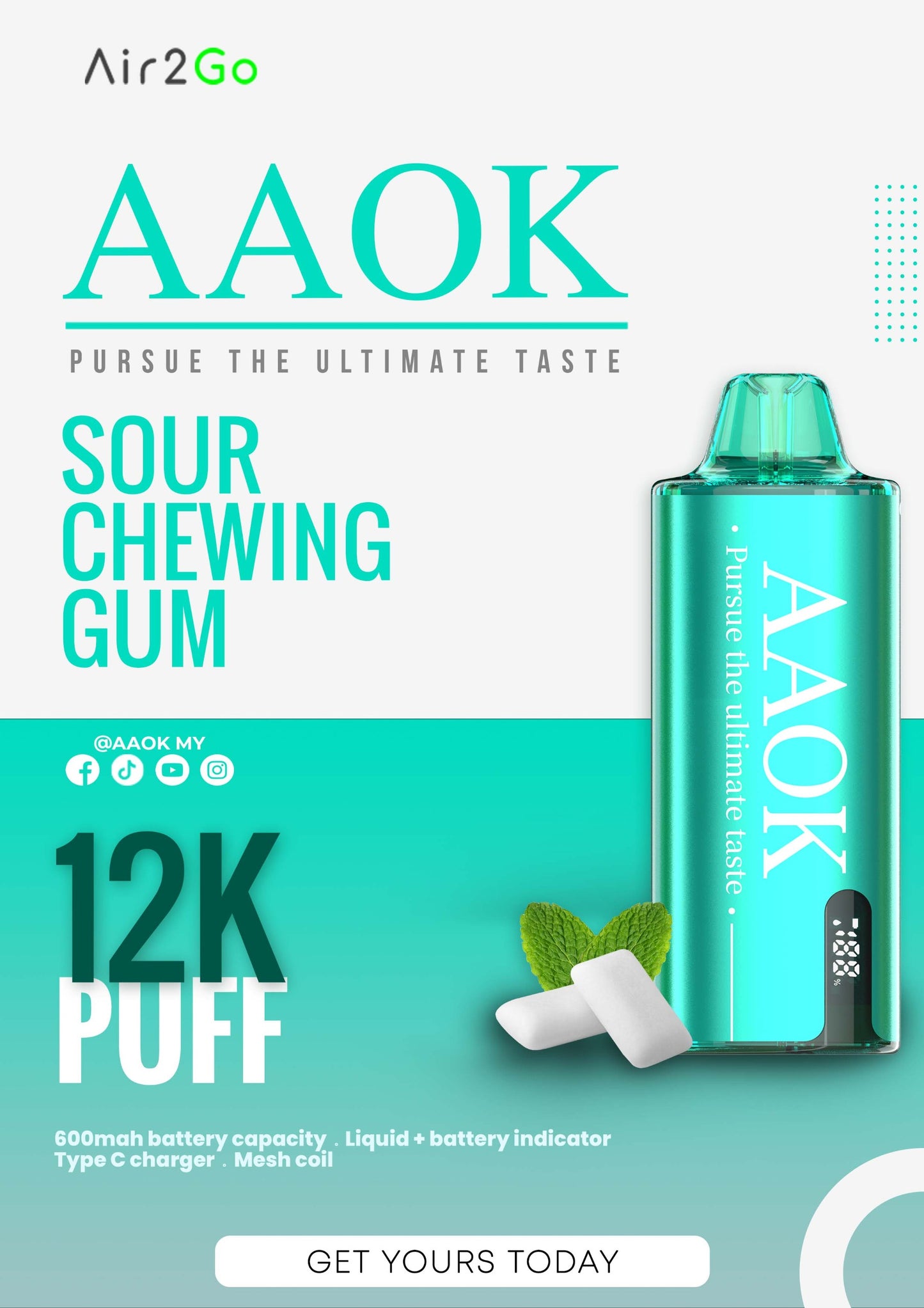 AAOK AIR2GO 12000 PUFFS