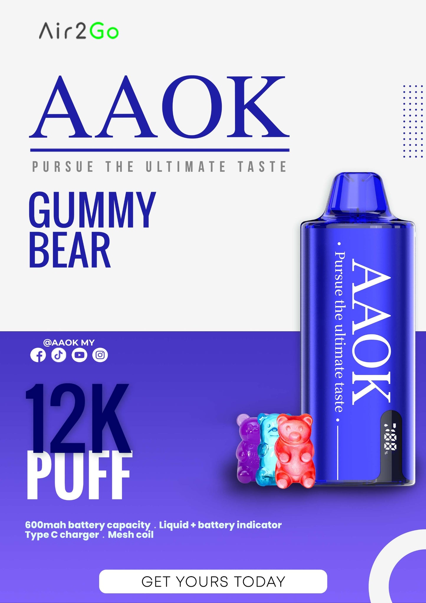 AAOK AIR2GO 12000 PUFFS