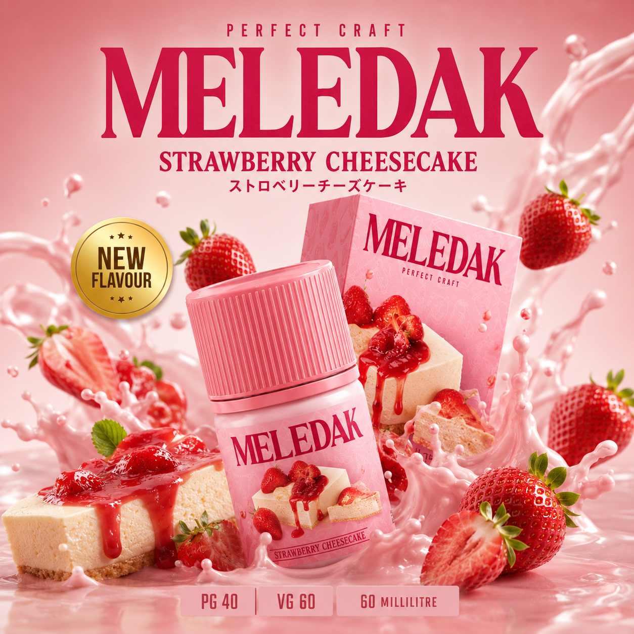 FREEBASE MELEDAK STRAWBERRY CHEESECAKE 60ML