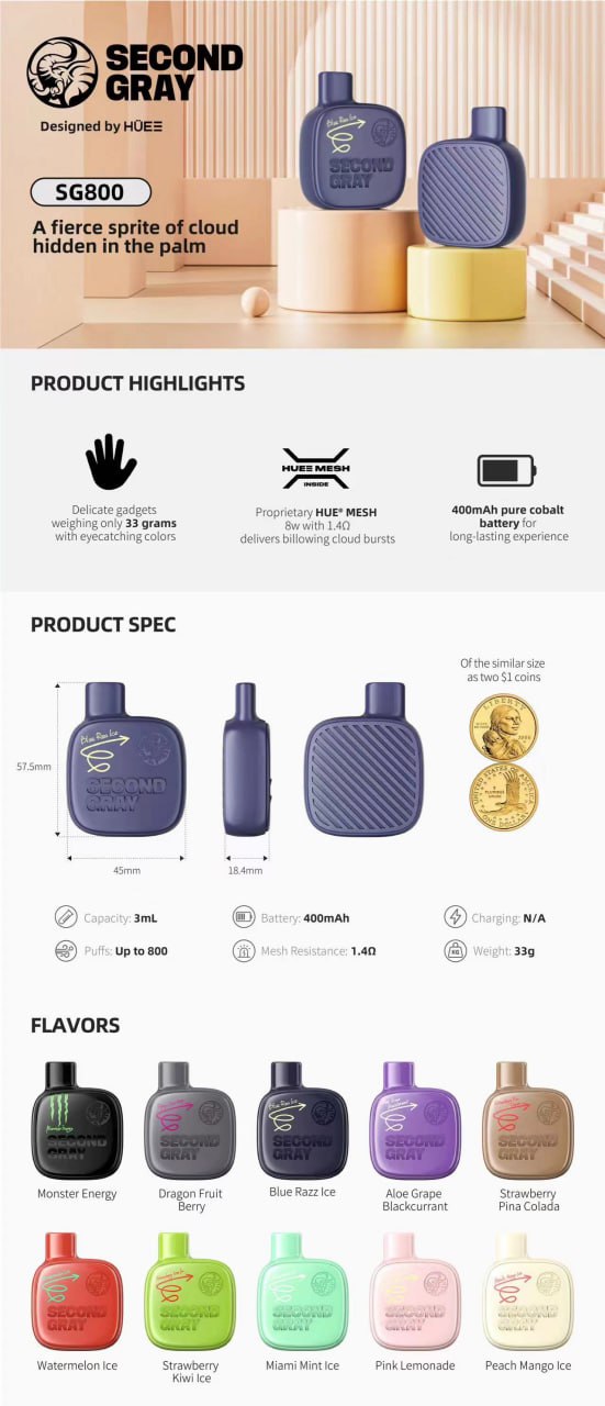 SECOND GRAY 800 PUFFS