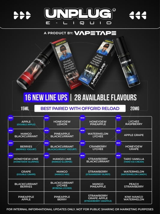 ASDF VAPETAPE OFFGRID RELOAD UNPLUG E-LIQUID 15ML 20MG